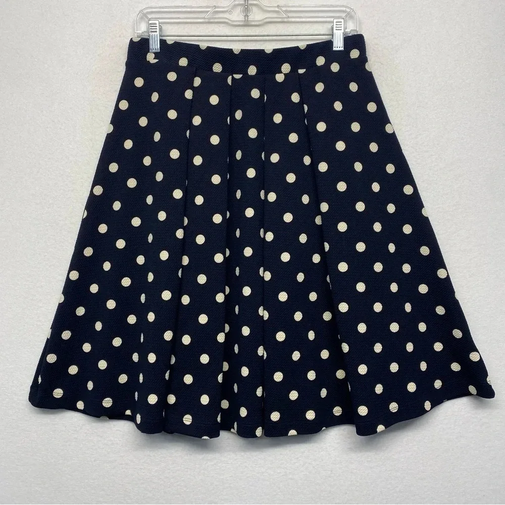 Le Lis Navy Blue Dot‎ Midi Skirt Pleated Stretchy L
